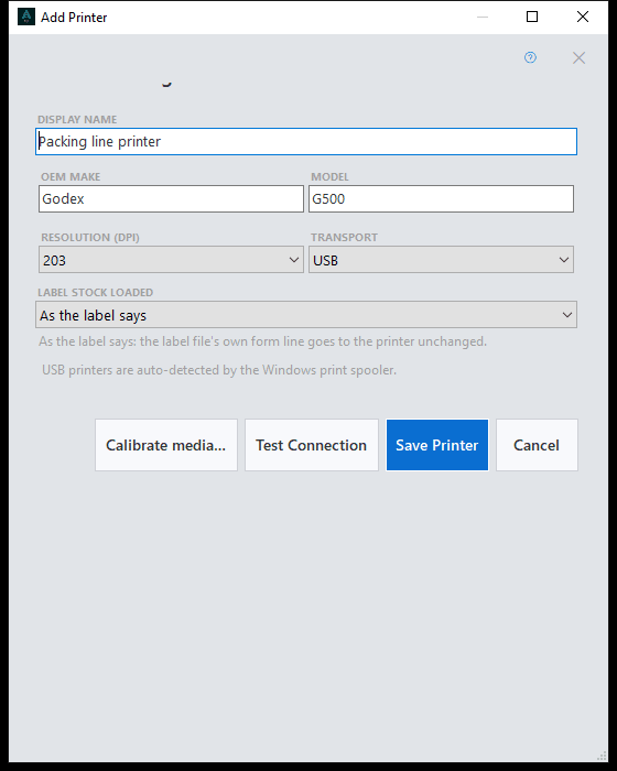 Adding a label printer in ACE-UniLabel