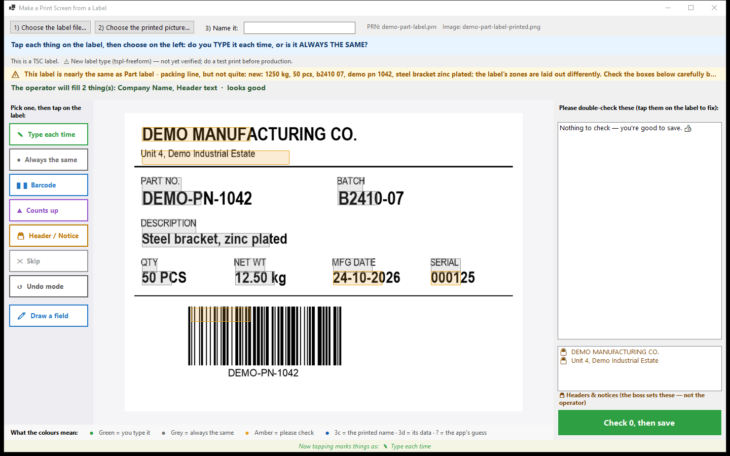 ACE-UniLabel reading a label file and its printed picture to make a print screen