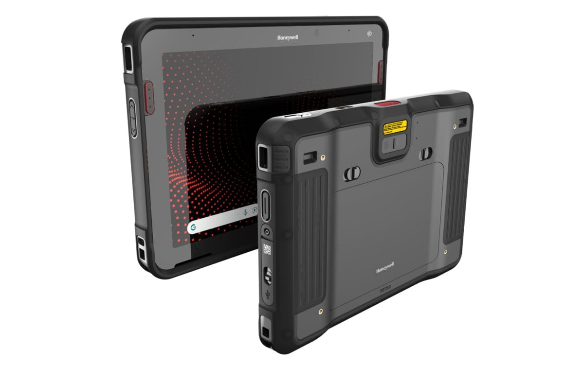 Honeywell RT710 rugged tablet, front and back views