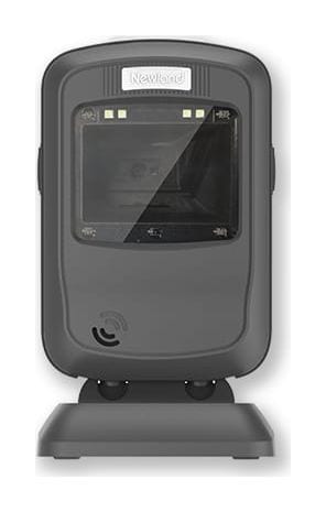 Newland FR4080 hands-free desktop barcode scanner on its stand