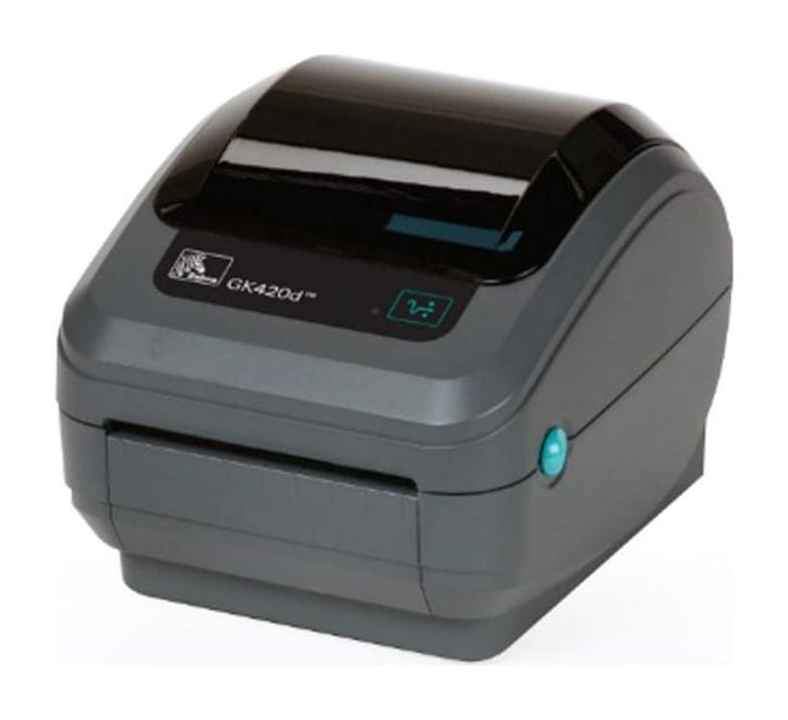 Zebra GK420d direct thermal desktop label printer, front view