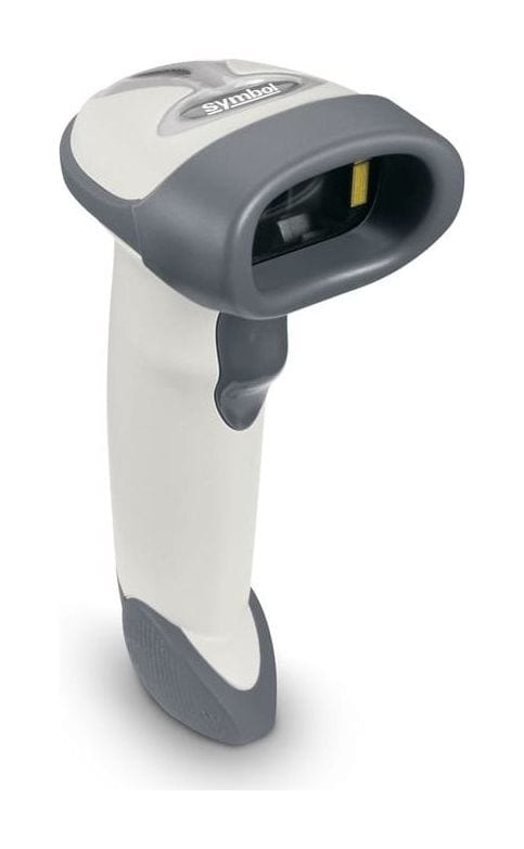 Zebra LS2208 handheld laser scanner, three-quarter view
