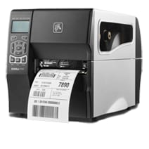 Zebra ZT230 industrial printer, front-left view with a label printing