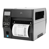 Zebra ZT420 industrial printer, front-left view with a wide label printing