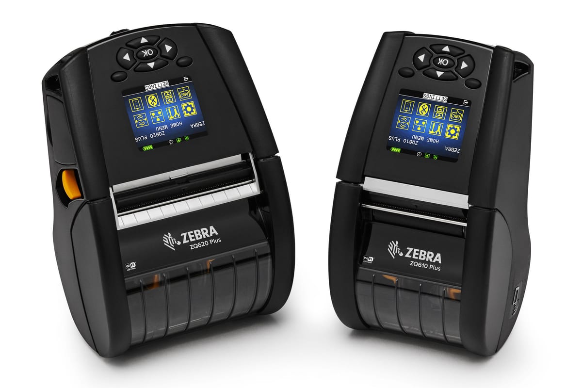 Zebra ZQ620 Plus and ZQ610 Plus mobile label printers with colour displays